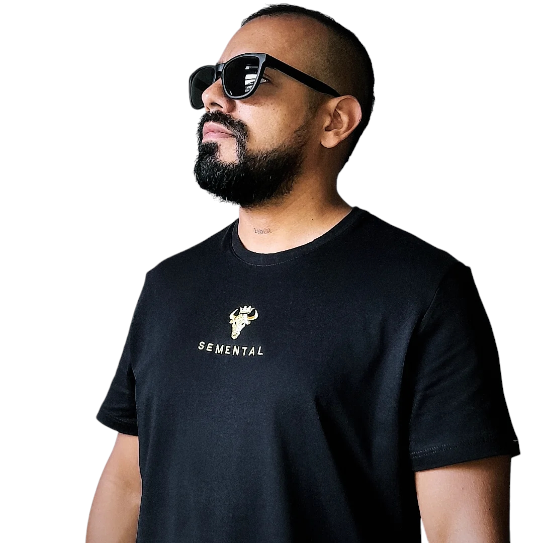 Camiseta Algodón Negro Bordado