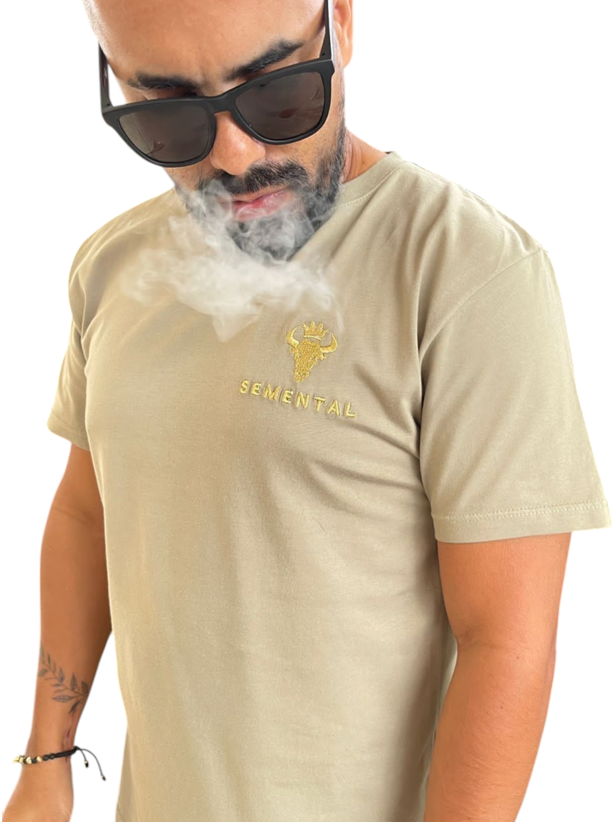 Camiseta Algodón Beige Bordado